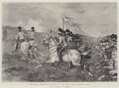 The Drill Season at Aldershot, the Scots Greys Charging Guns by William Barnes Wollen